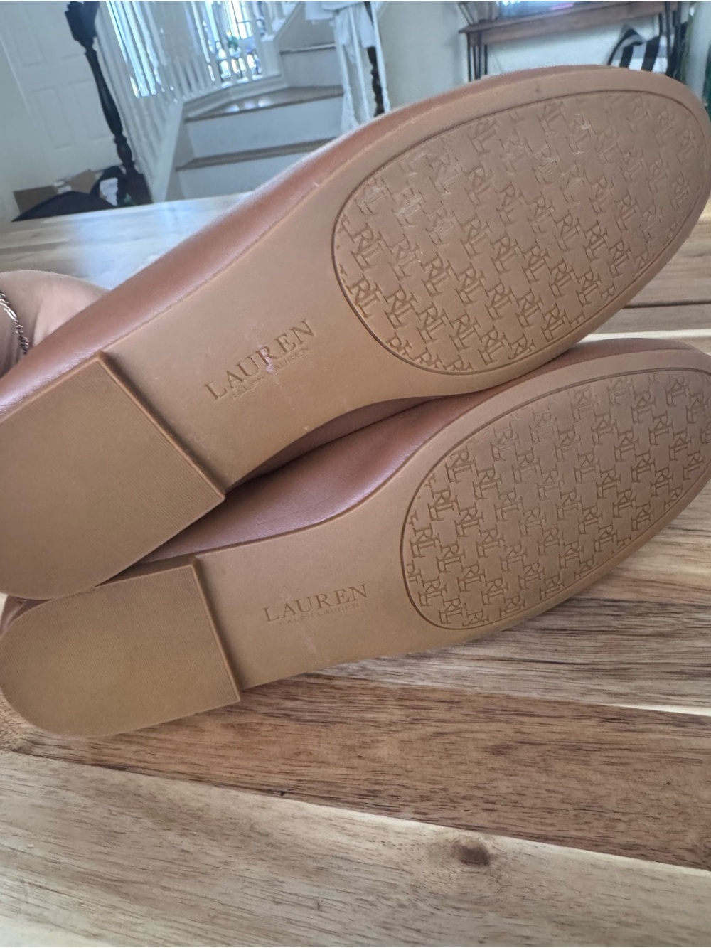 Ralph Lauren Brown Leather Slip-On Loafers with Gold Logo women’s size 10 - Picture 7 of 9